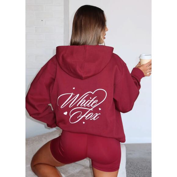 White Fox Love You Regardless Oversized Hoodie Burgundy Size M/L NWT - Picture 1 of 2